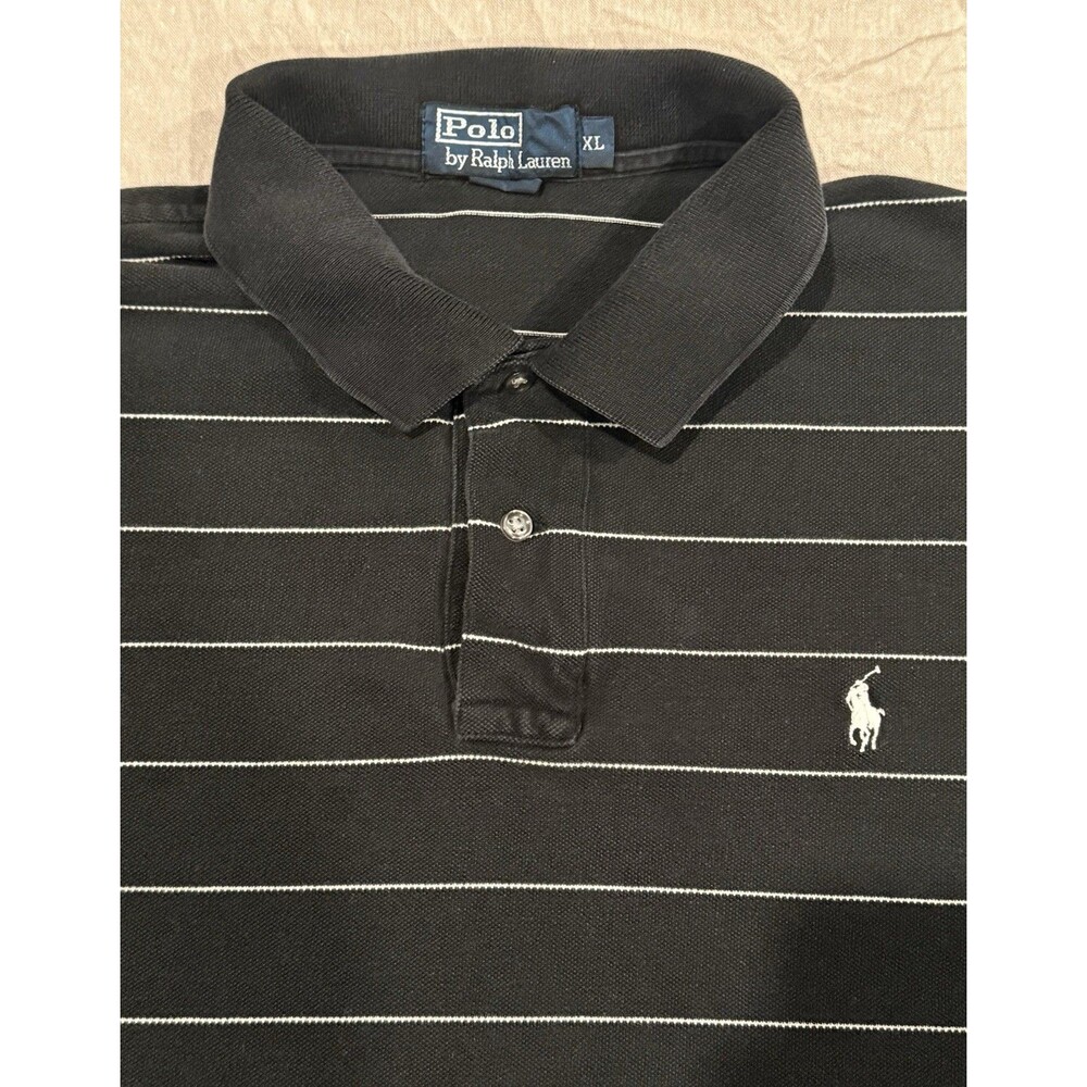 Vtg Polo Ralph Lauren Short Sleeve Striped Polo Shirt Black Men’s XL